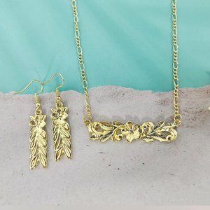 Gold Plumeria Maile cz necklace / earrings set